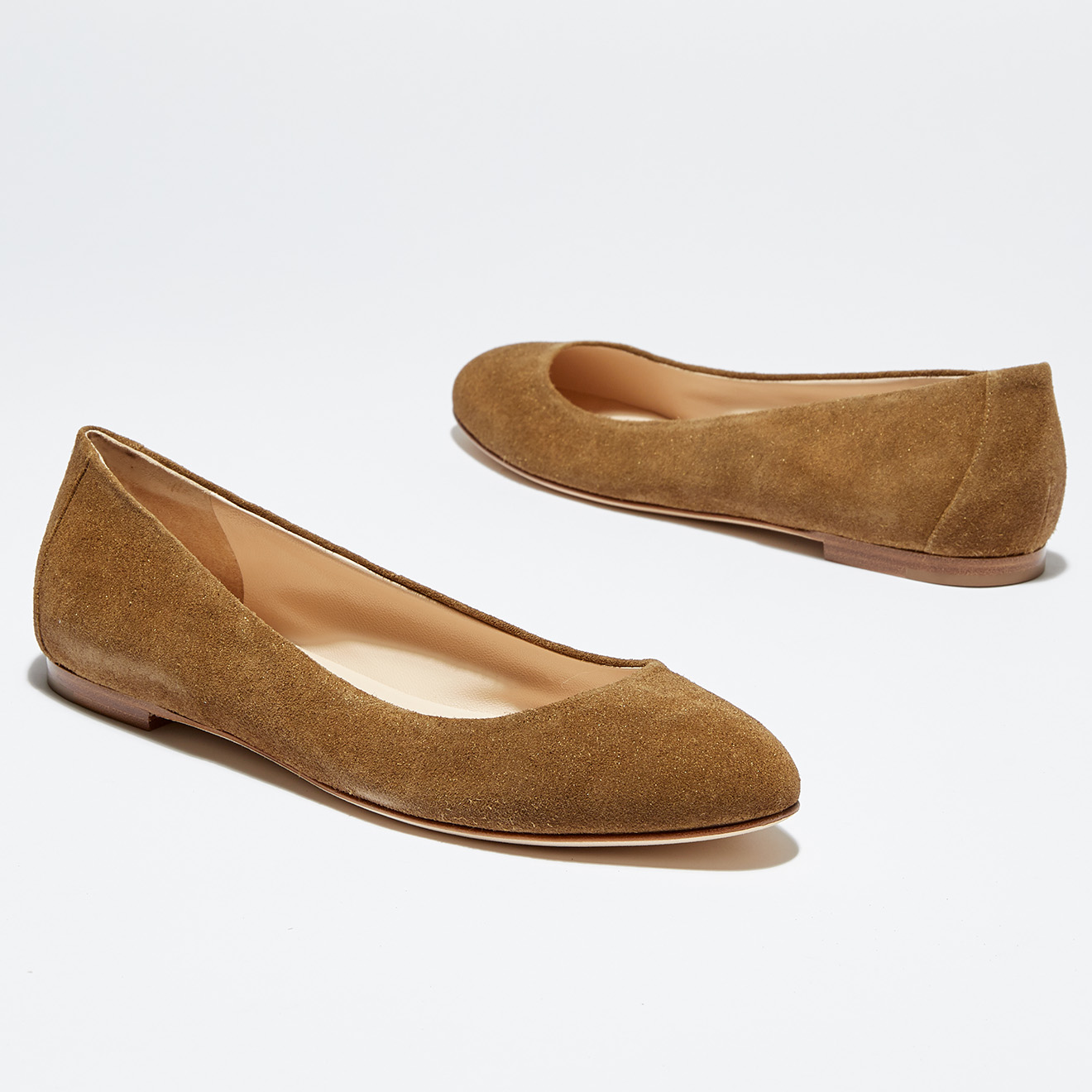 Ballerines en Velours de Cuir Wash Satin kaki beige