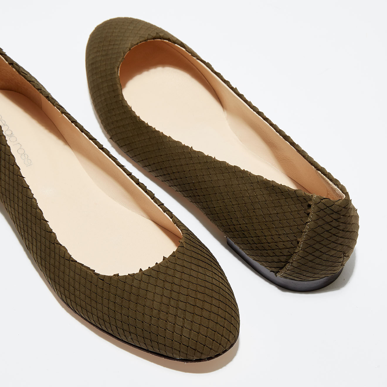 Ballerines en Velours de Cuir écailles Mz Vit Kebir kaki