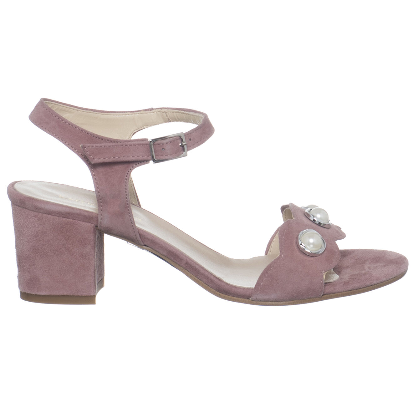 Sandales en Velours de Cuir Camoscio rose poudré - Talon 5.5 cm