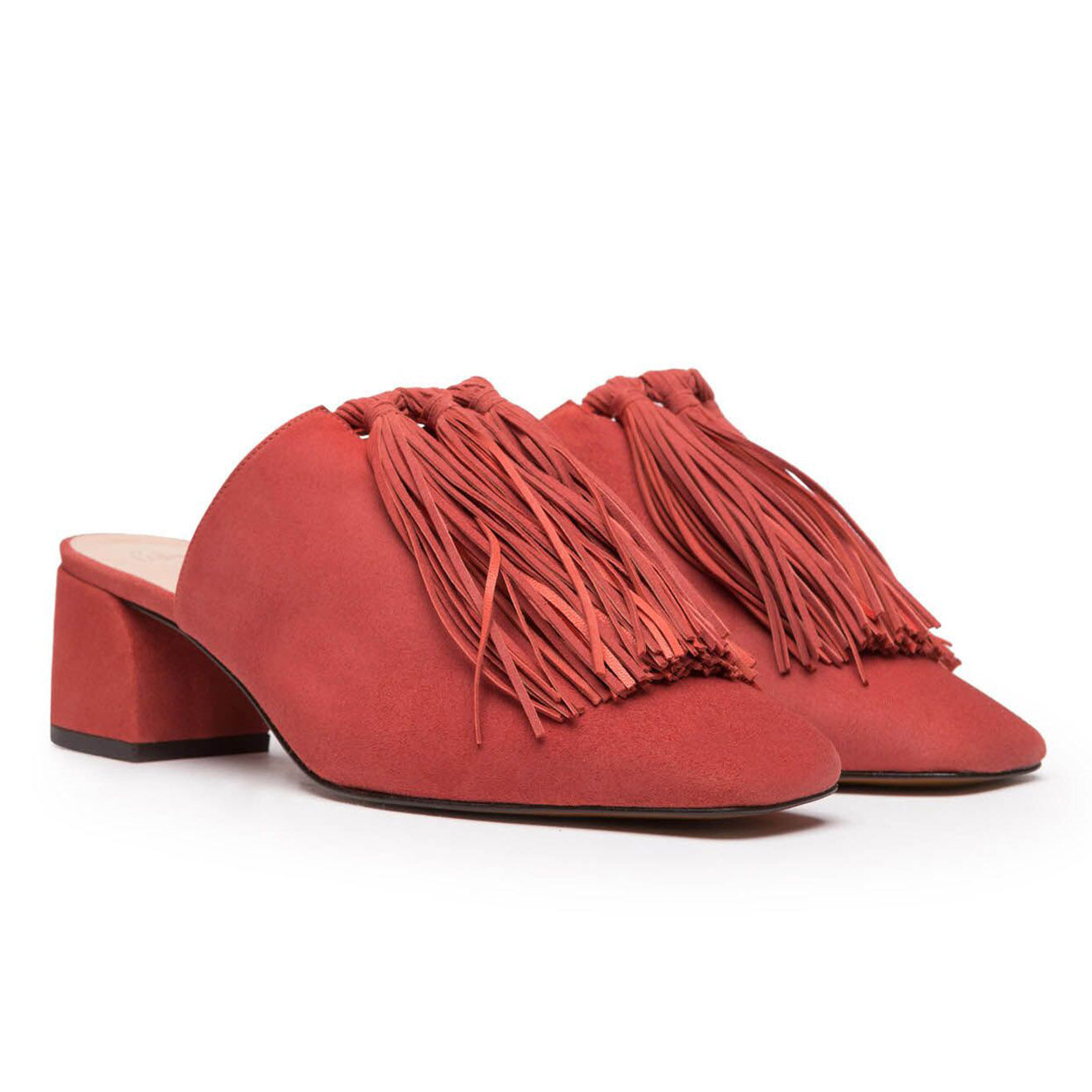 Mules Laia en Velours de cuir roses - Talon 4 cm