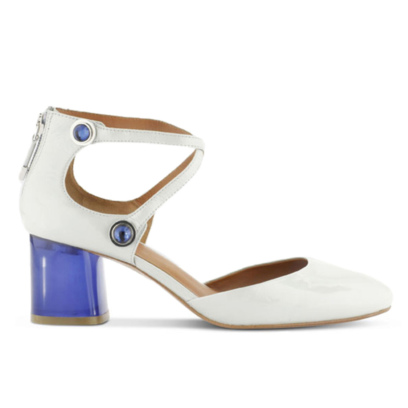 Sandales en Cuir Kim bleu/blanc - Talon 6 cm