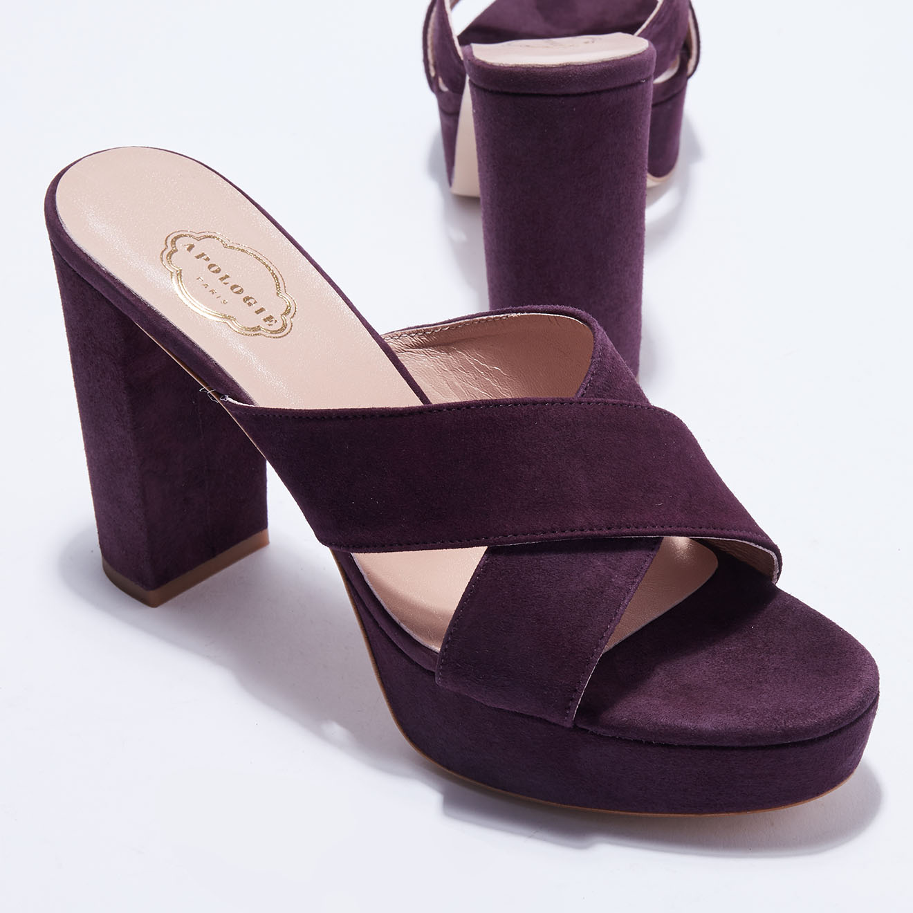 Mules en Velours de Cuir violettes - Talon 11 cm