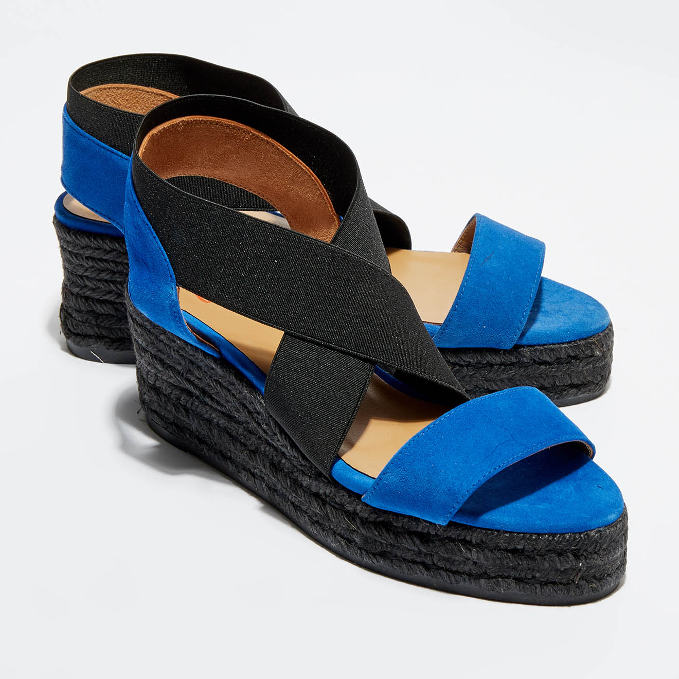 Sandales compensées Bernard bleues - Talon 6 cm