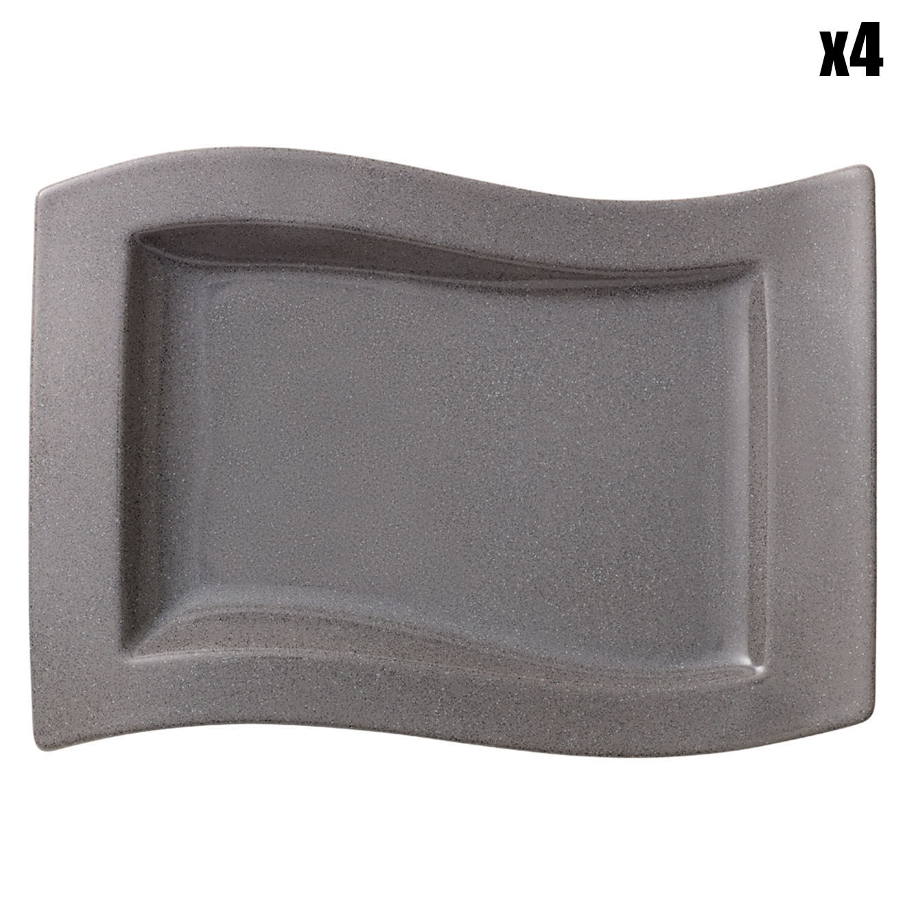4 Assiettes gourmet NewWave Stone grises - 33x24 cm