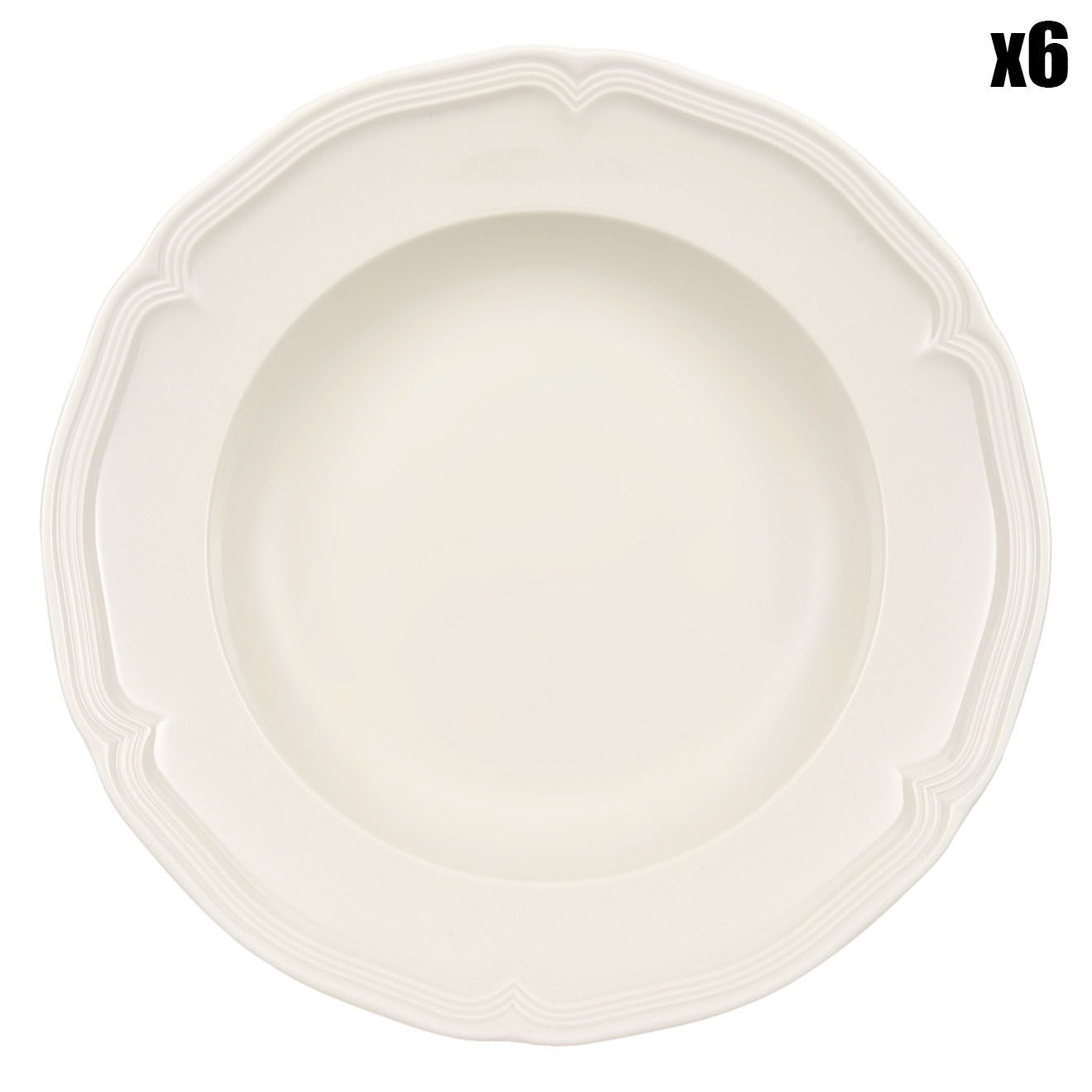 6 Assiettes creuses Manoir blanches - D.23 cm