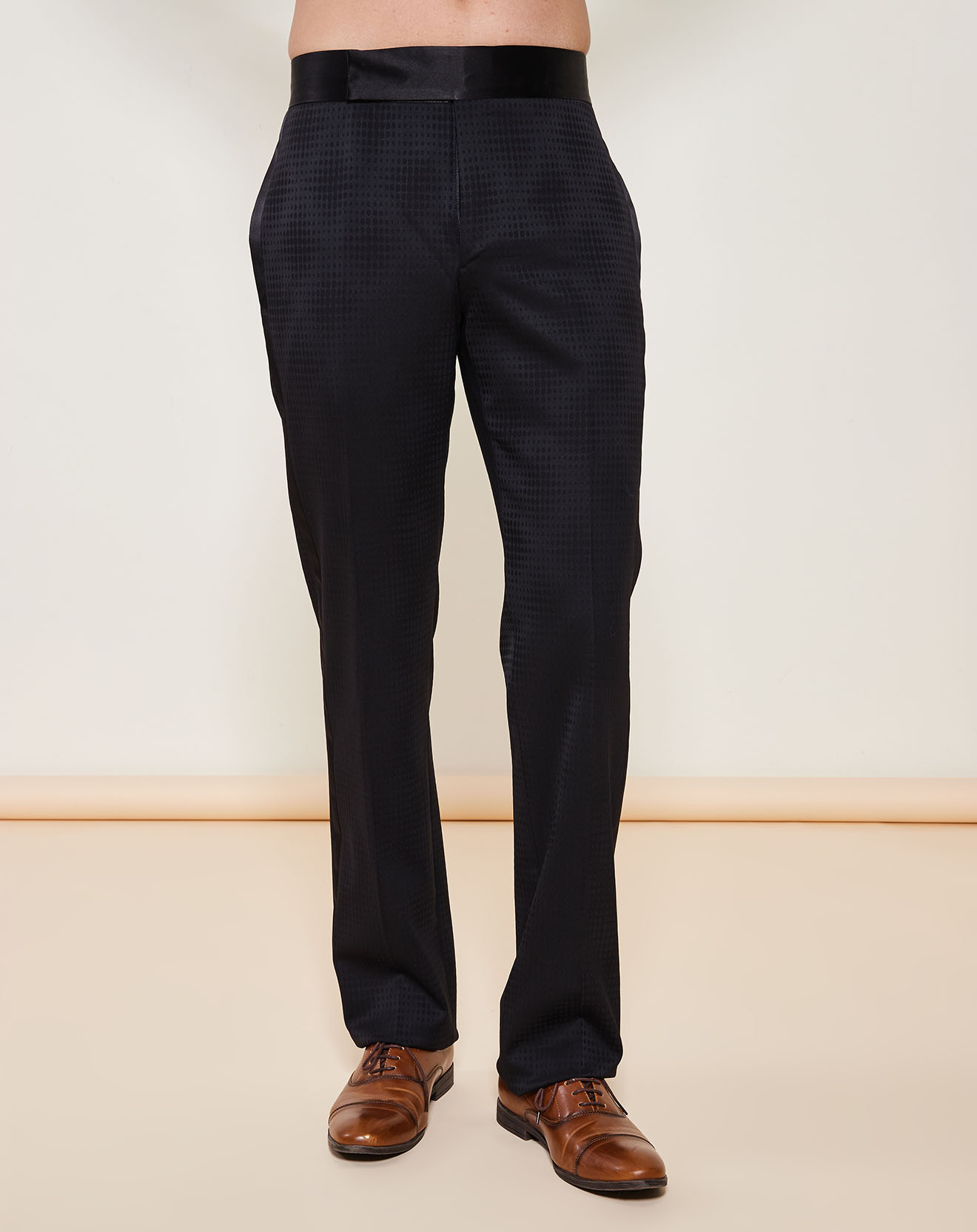 Pantalon en Laine mélangée coupe droite imprimé ton sur ton noir