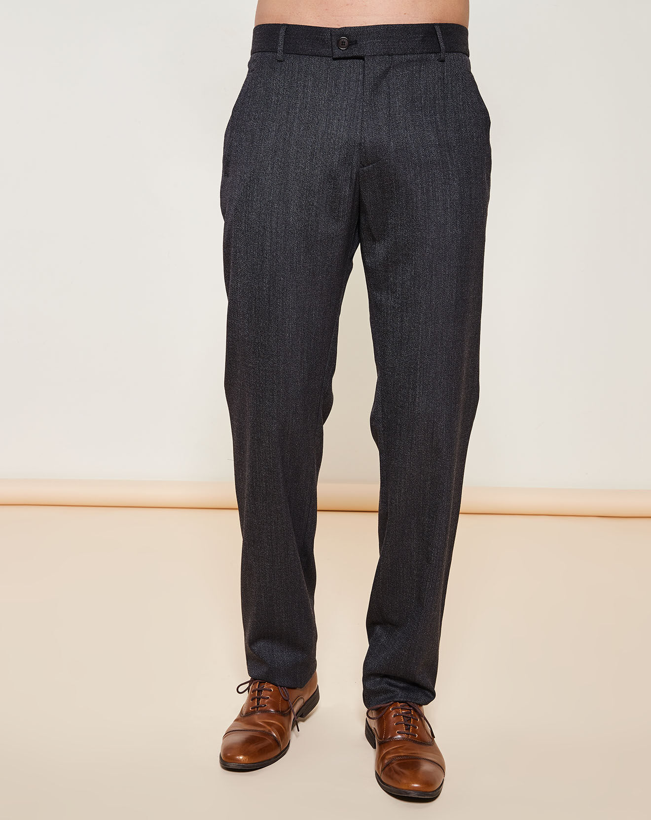 Pantalon coupe droite de costume gris chiné foncé