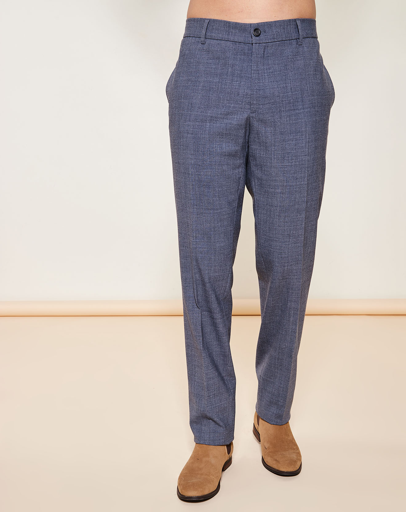 Pantalon coupe slim en laine mélangé Gris chiné