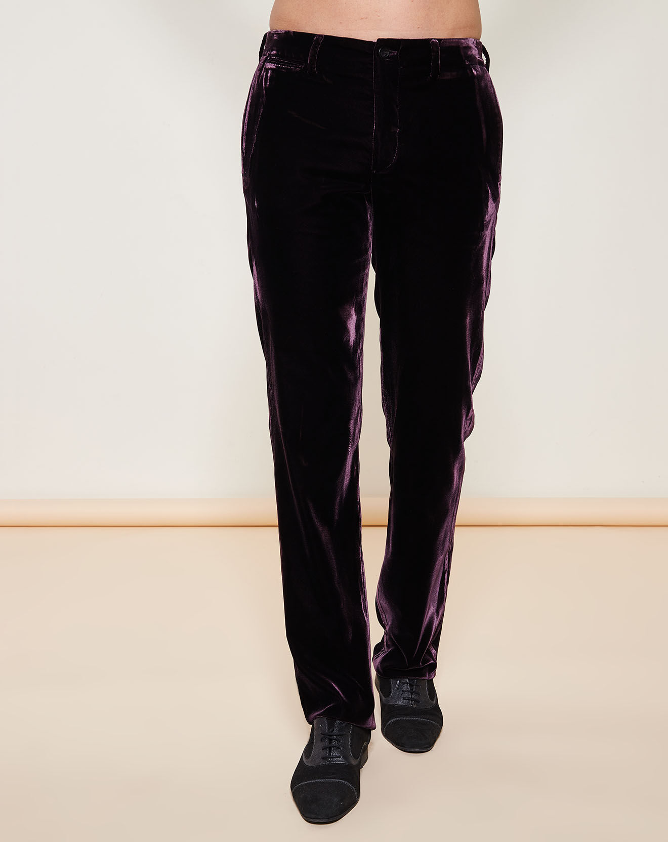 Pantalon coupe droite en Velours uni violet