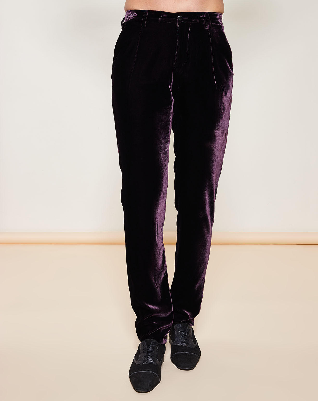 Pantalon droit en Velours uni avec plis d'aisances violet