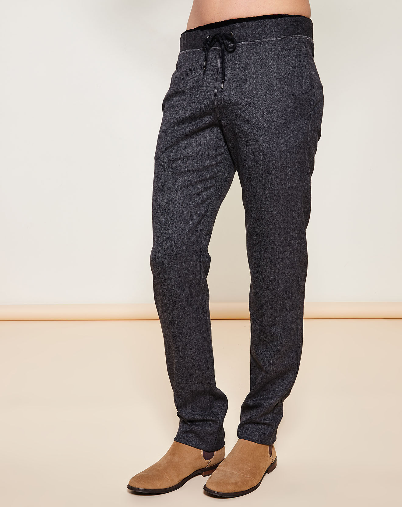 Pantalon Casual en Laine Vierge mélangée chiné gris foncé