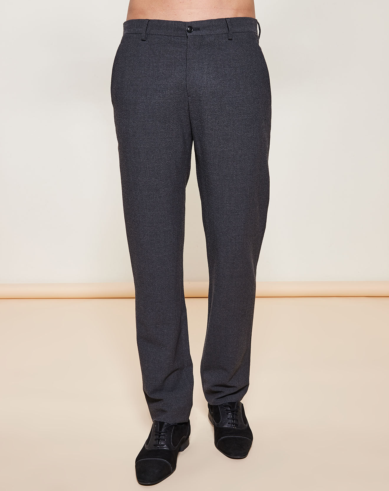 Pantalon coupe droite texturé en Laine mélangée gris foncé