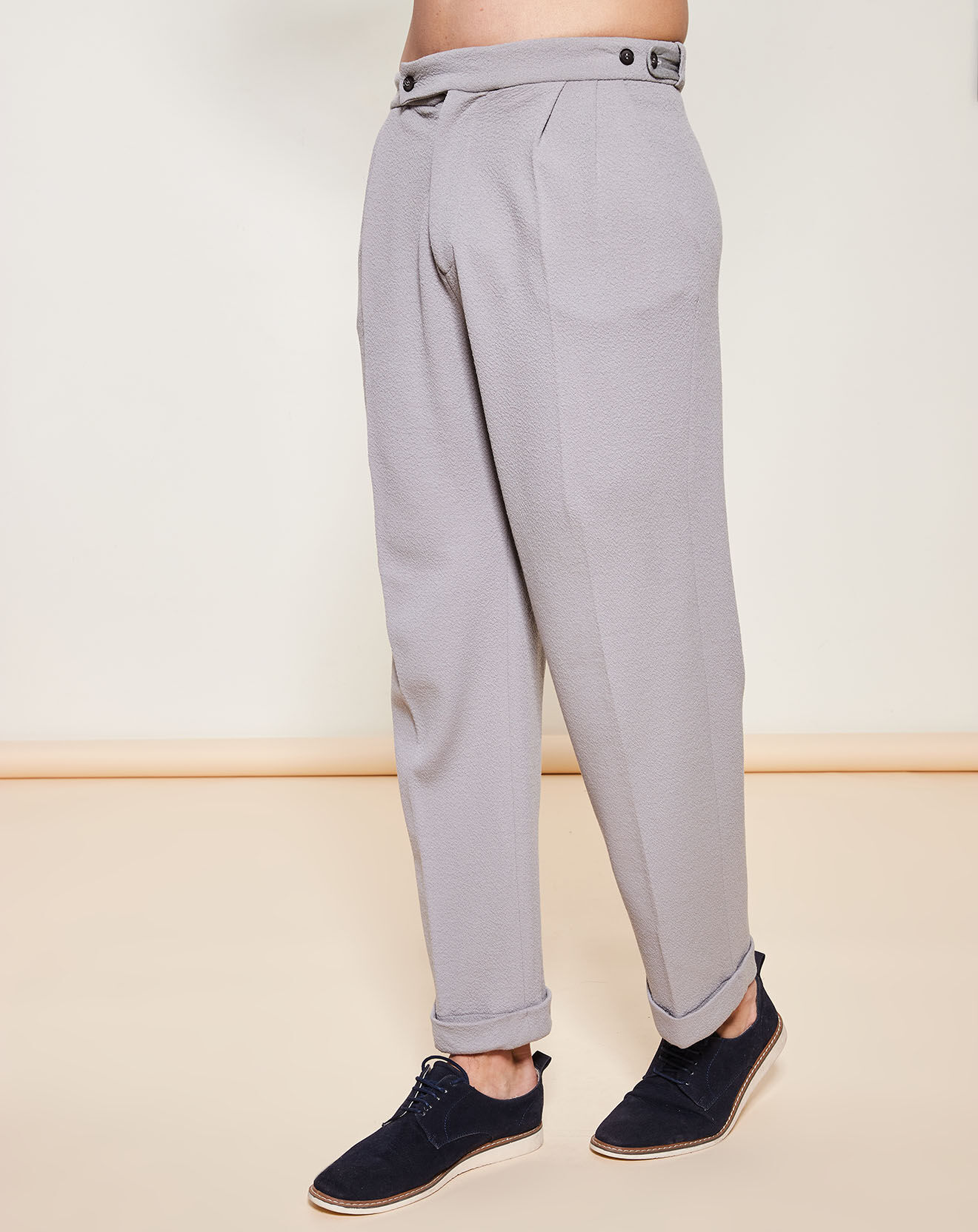 Pantalon style Casual 100% Laine vierge gris clair