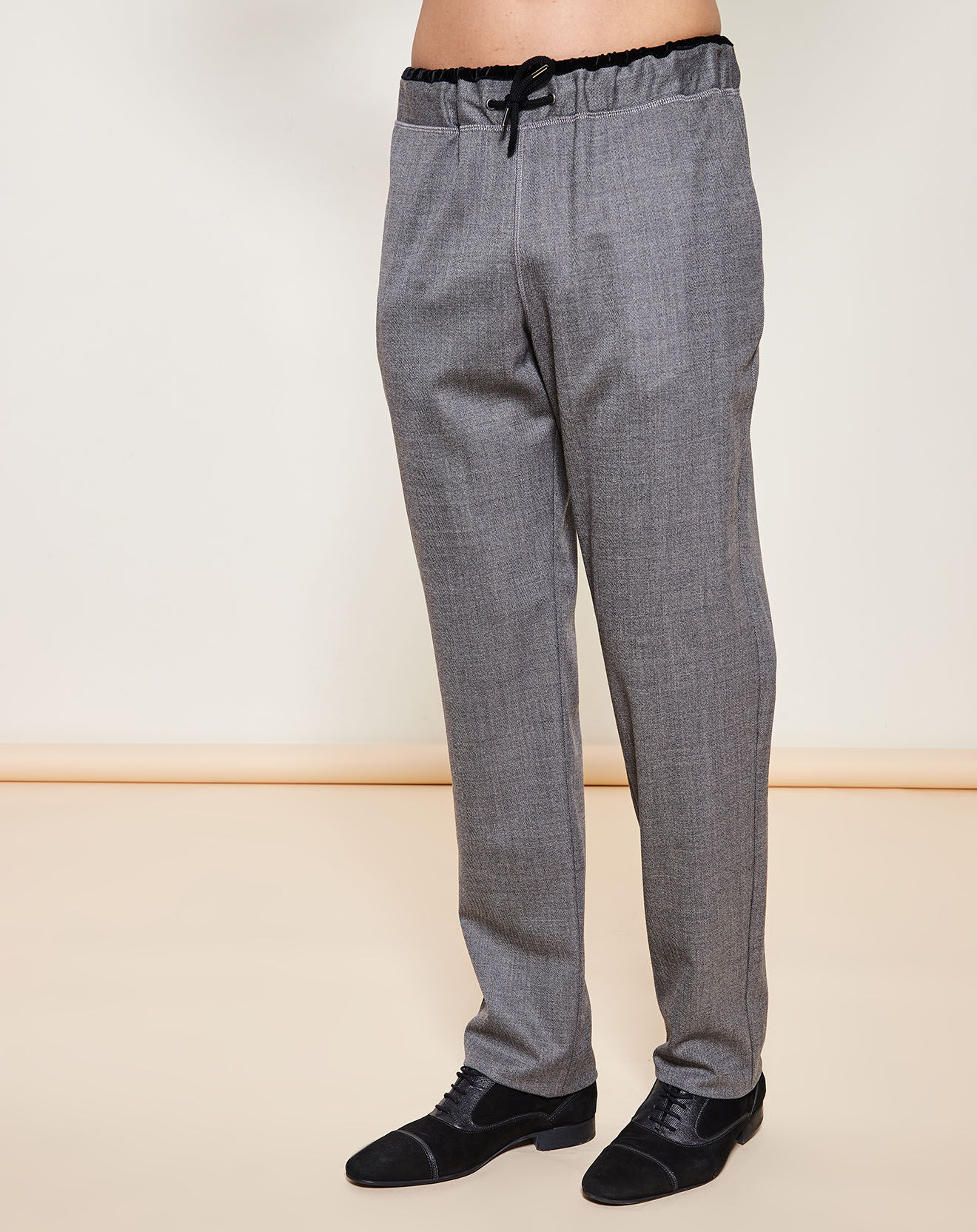 Pantalon fluide en Laine mélangée avec liséré en velours gris
