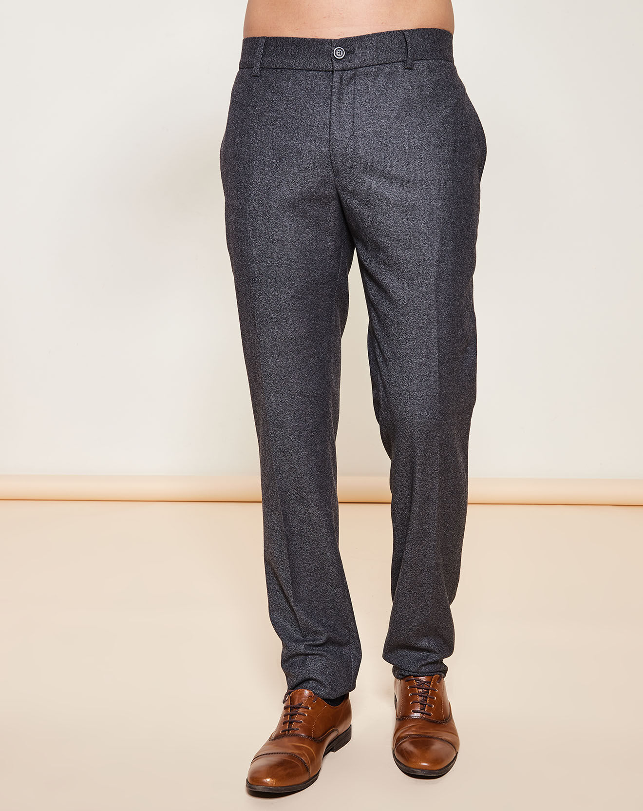 Pantalon coupe droite 100% Laine Vierge chiné gris foncé