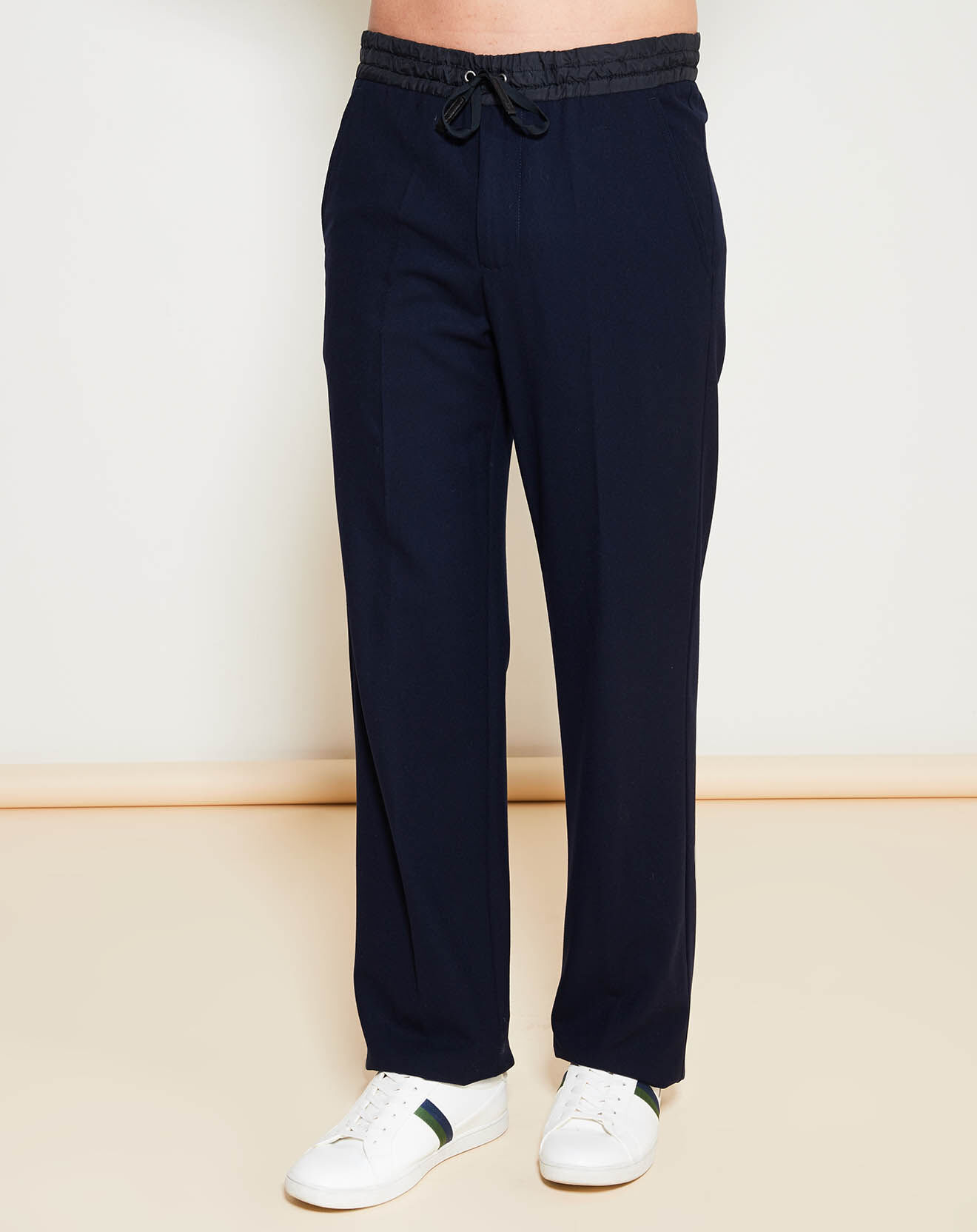 Pantalon Casual coupe large en Laine mélangée marine