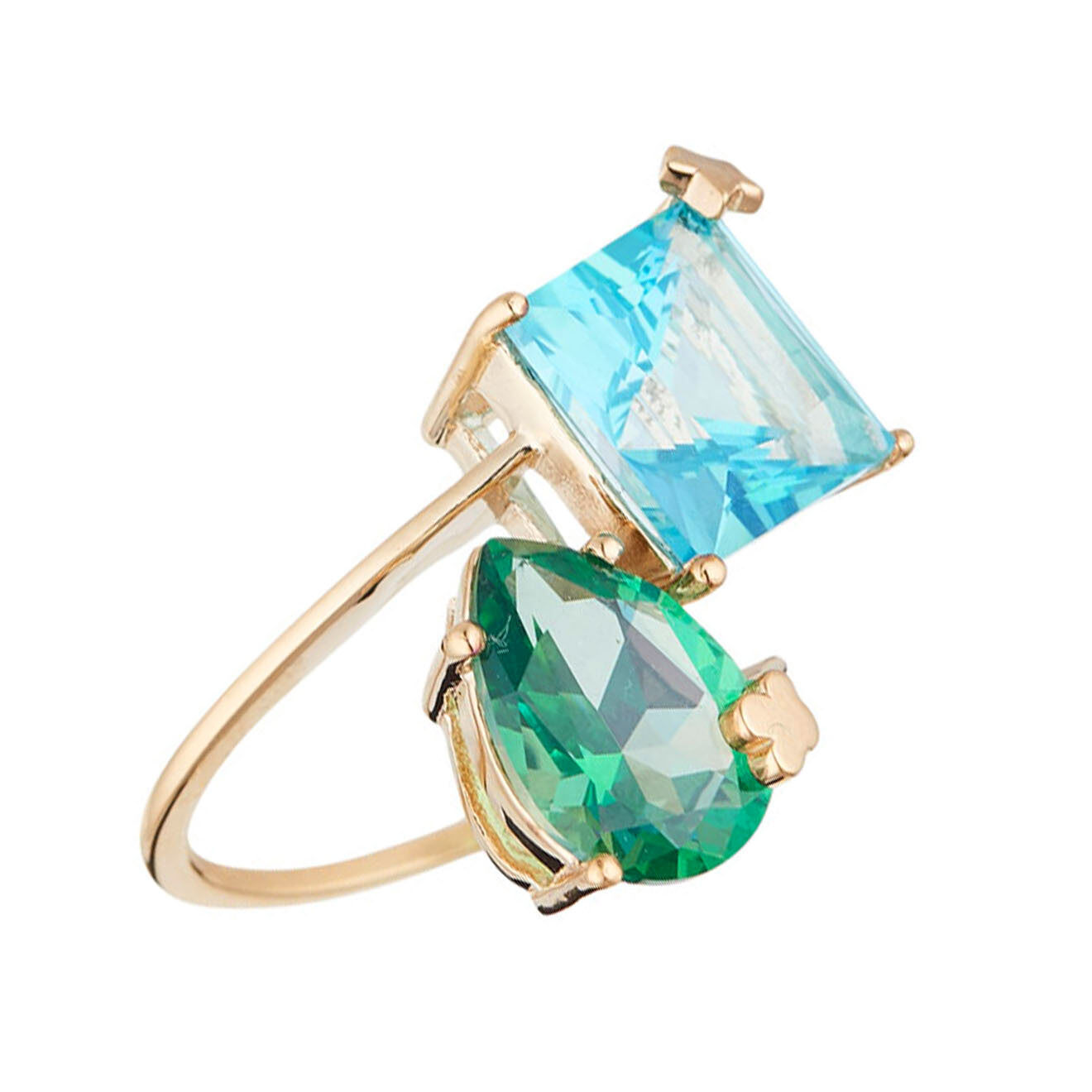 Bague Baroque Doubles Pierres en Vermeil & Topazes bleu/vert