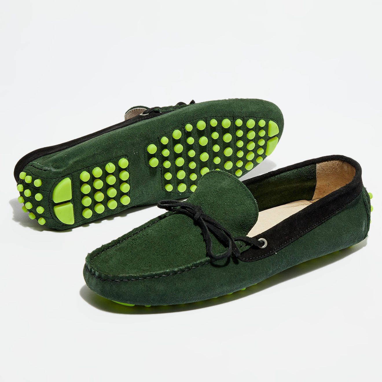 Mocassins en Velours de Cuir Miguel vert/noir