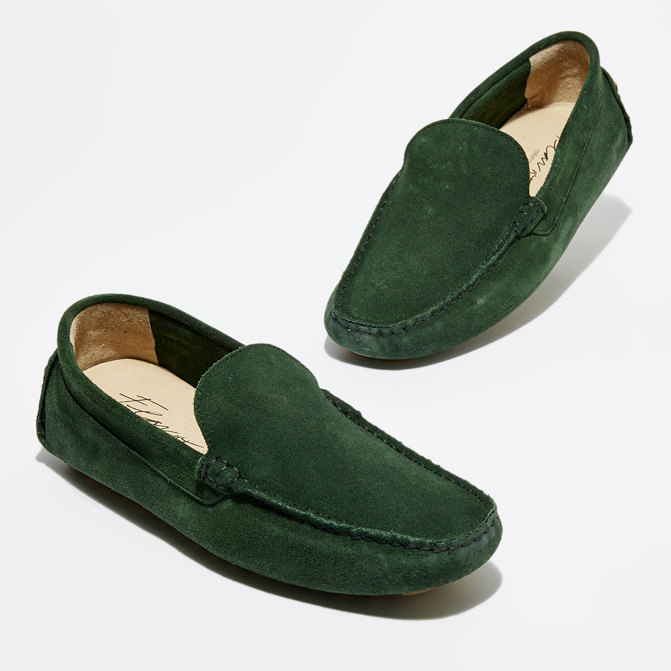 Mocassins en Velours de Cuir Matteo verts