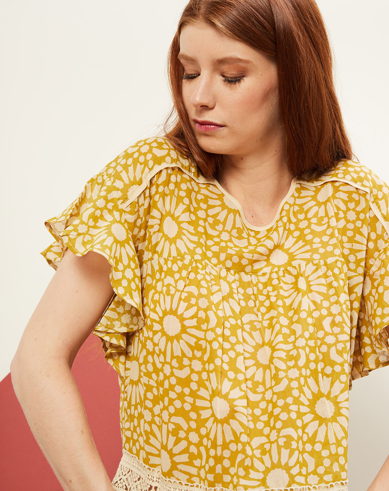 Top Mosaïque en Coton ocre