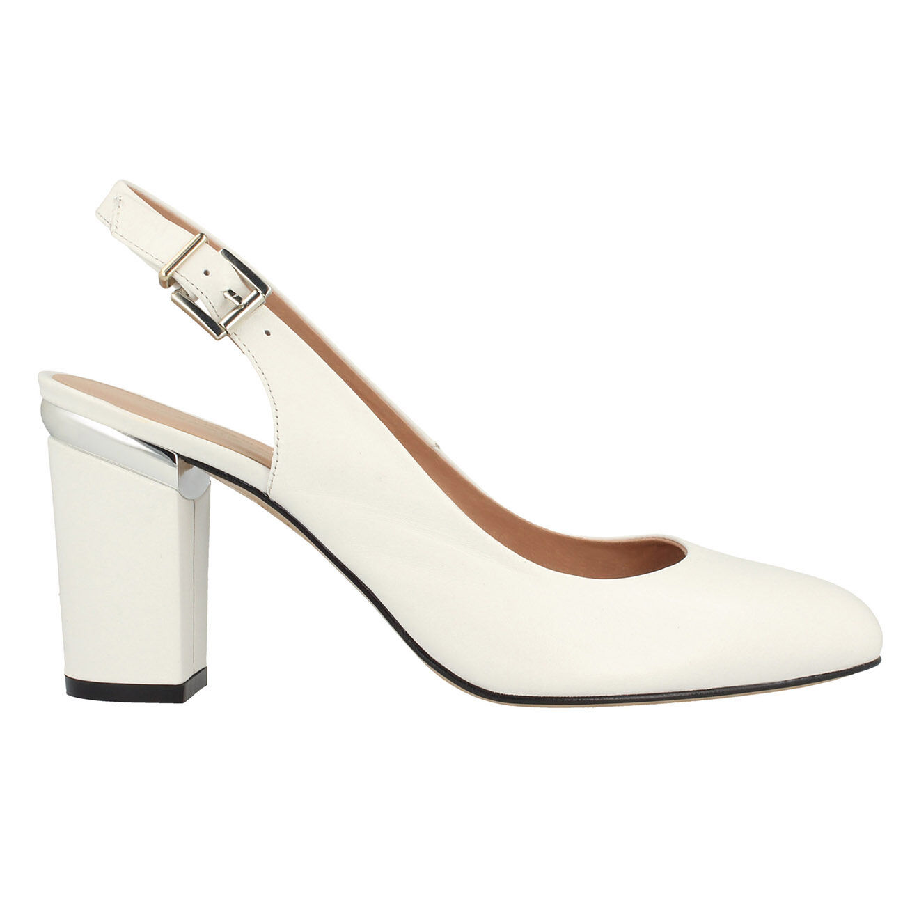 Sling-Back en Cuir Elisa blanches Talon 7.5 cm