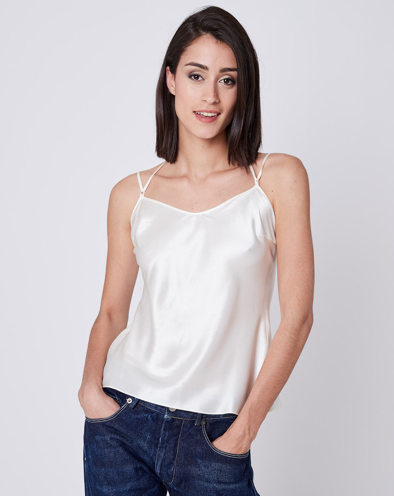 Top 100% Satin de Soie blanc