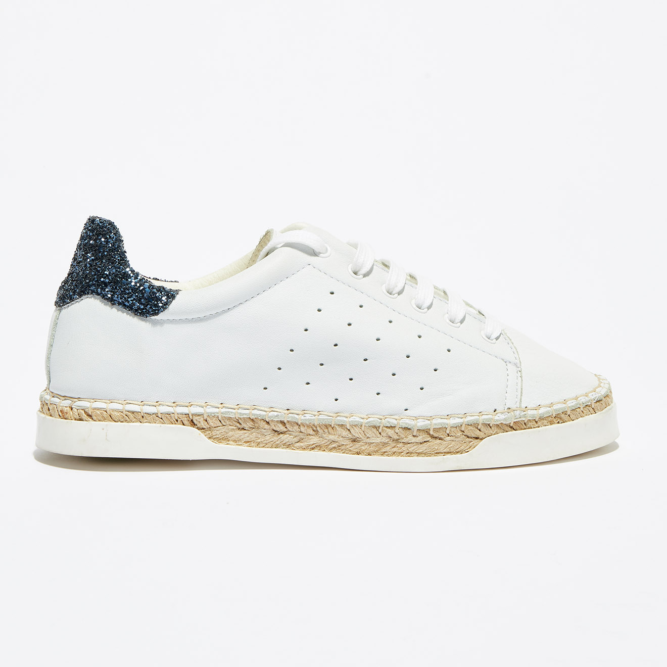 Basket espadrilles en Cuir Lancry Glitter blanc/bleu