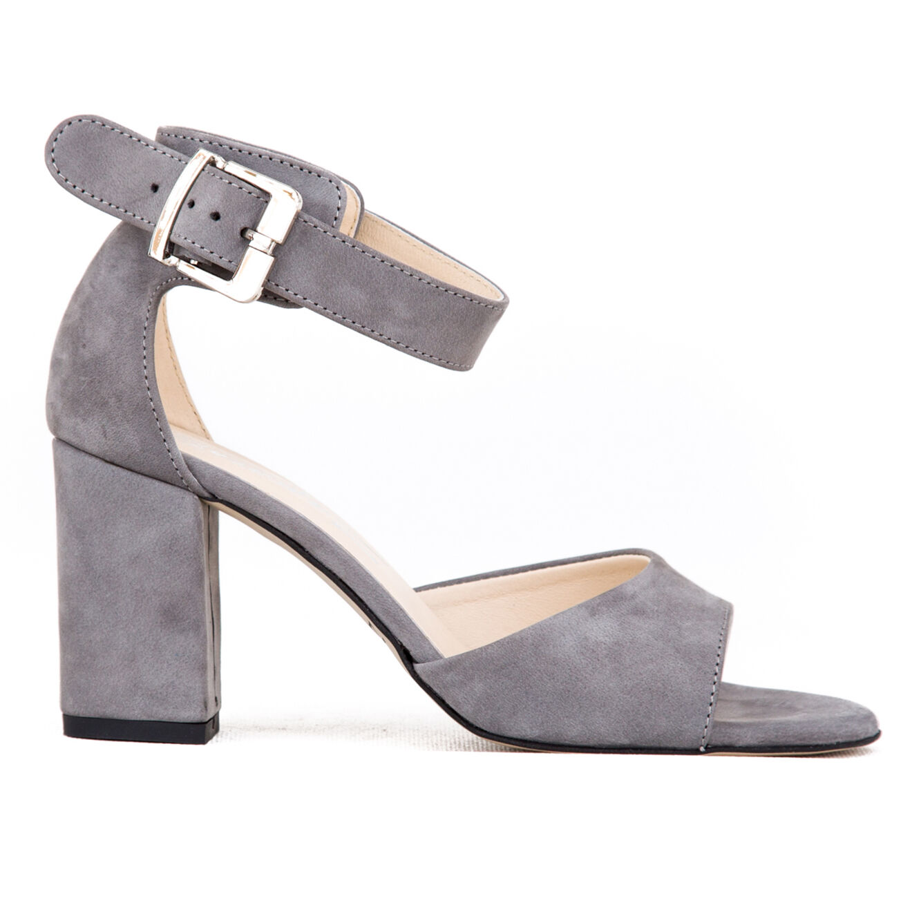 Sandales en Velours de Cuir Manon grises - Talon 7.5 cm