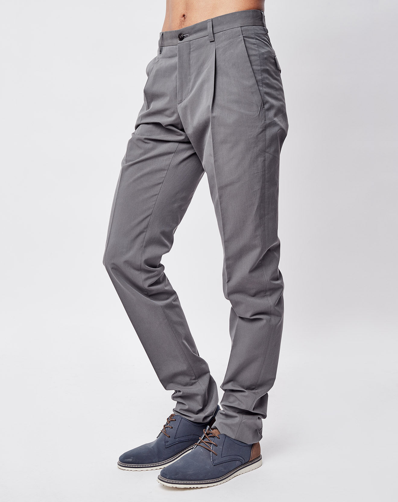 Pantalon à pinces en Coton & Soie gris