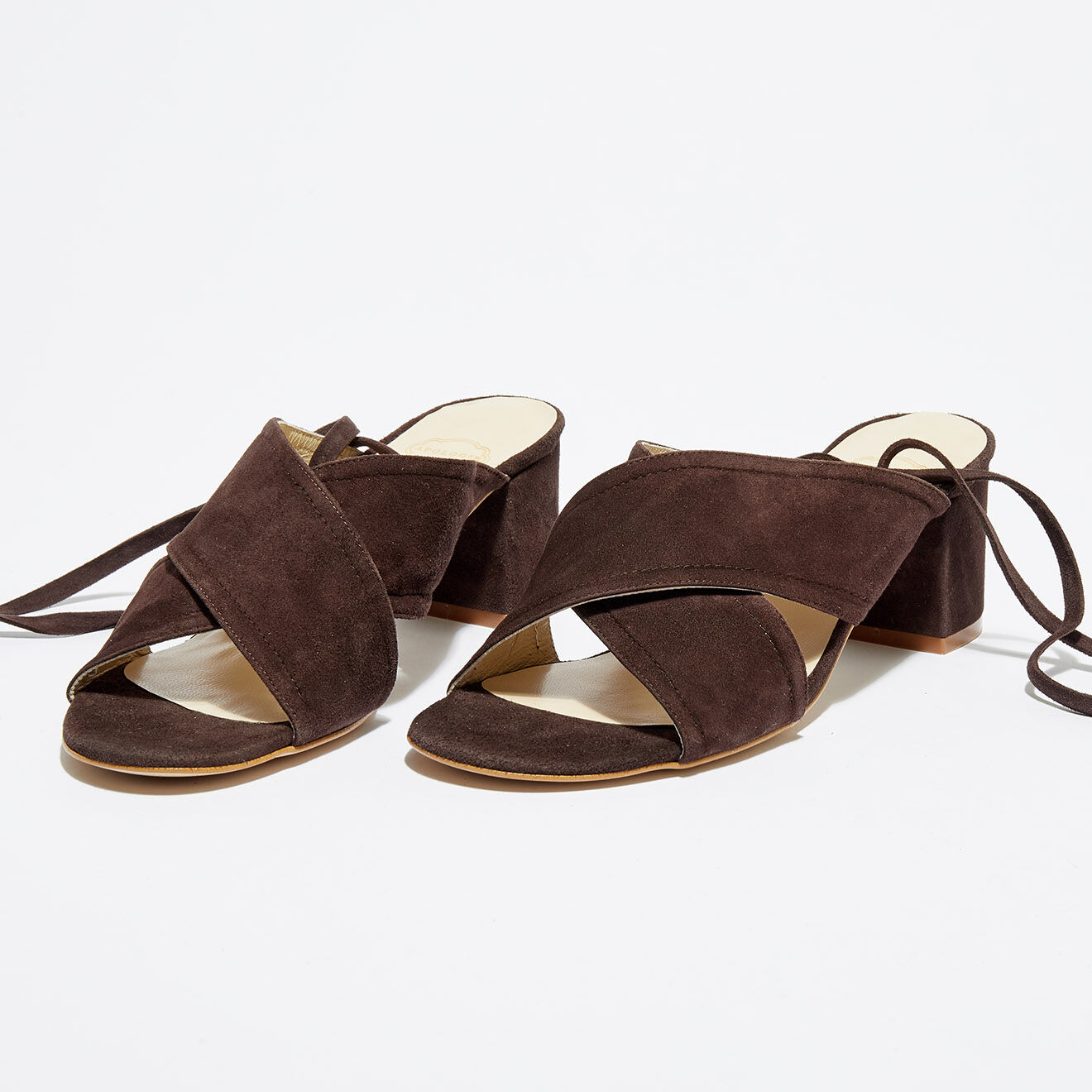 Mules en Velours de Cuir Ada marron foncé Talon 6 cm