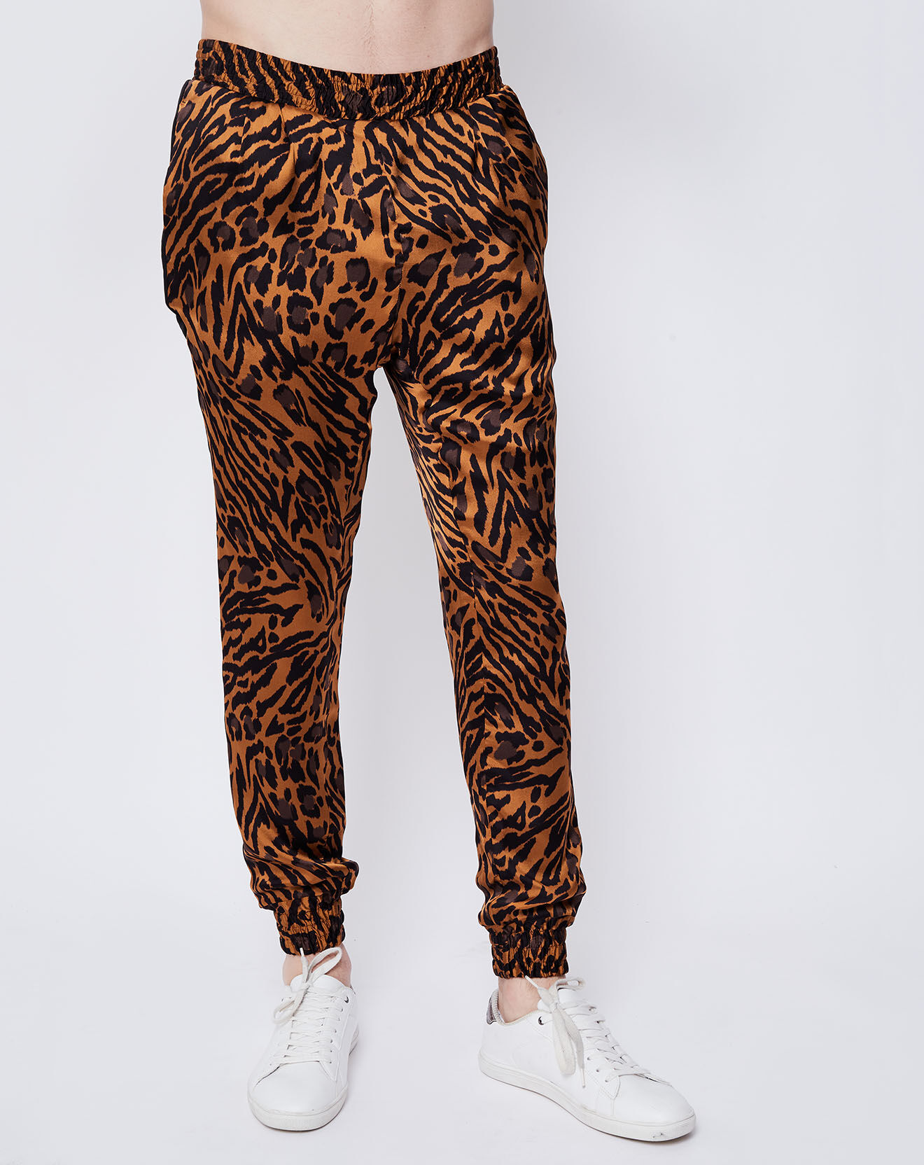 Pantalon 100% Soie imprimé léopard marron