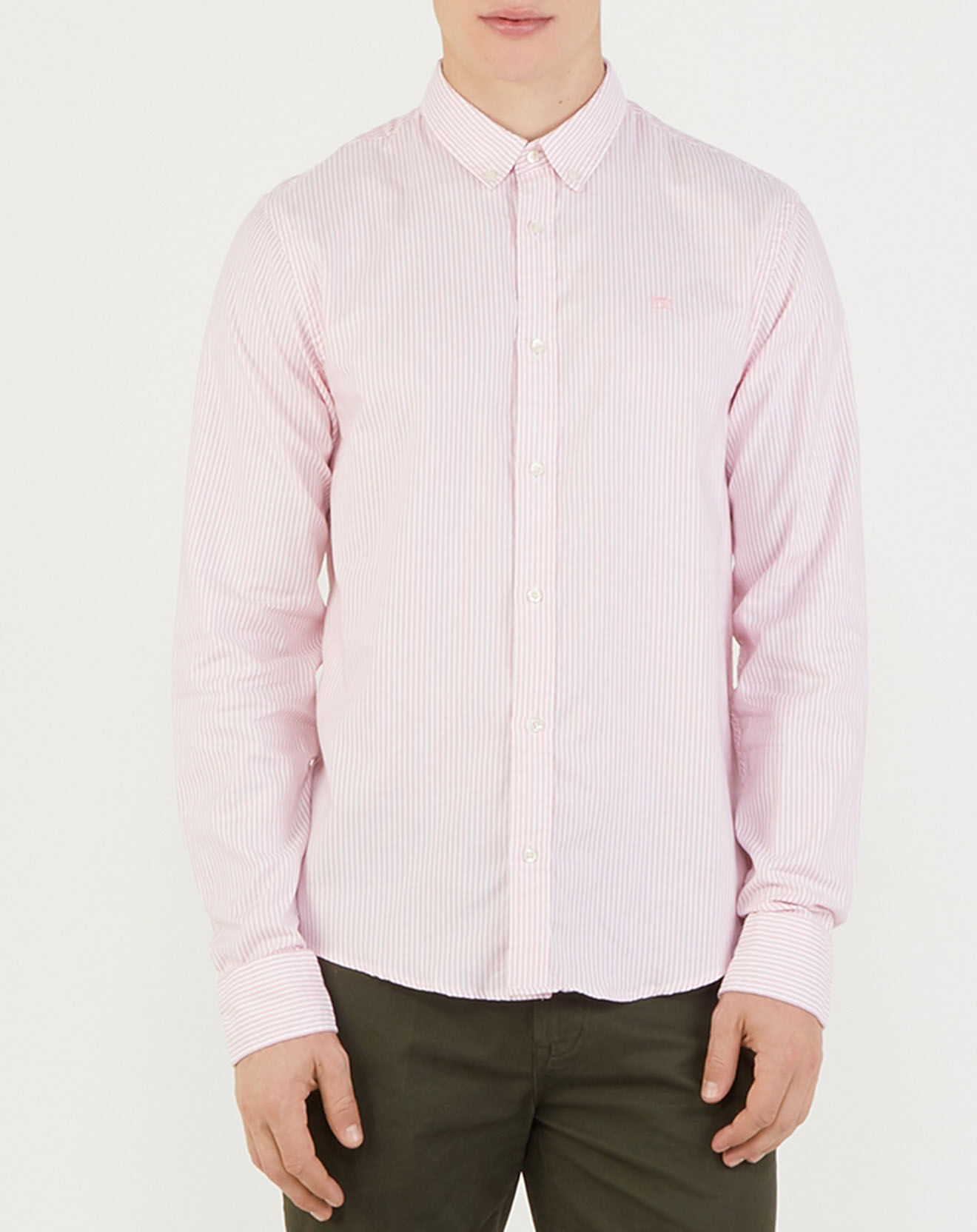 Chemise oxford droite à rayures rose clair