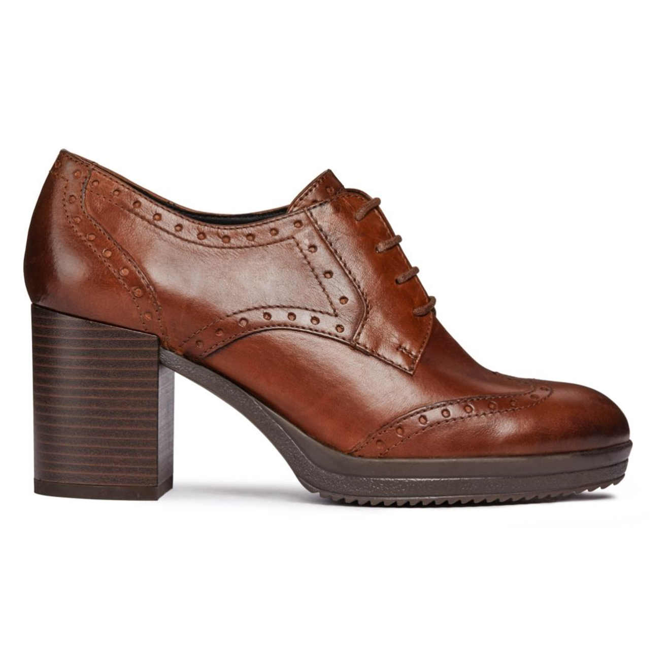 Derbies en Cuir cognac - Talon 7.5 cm