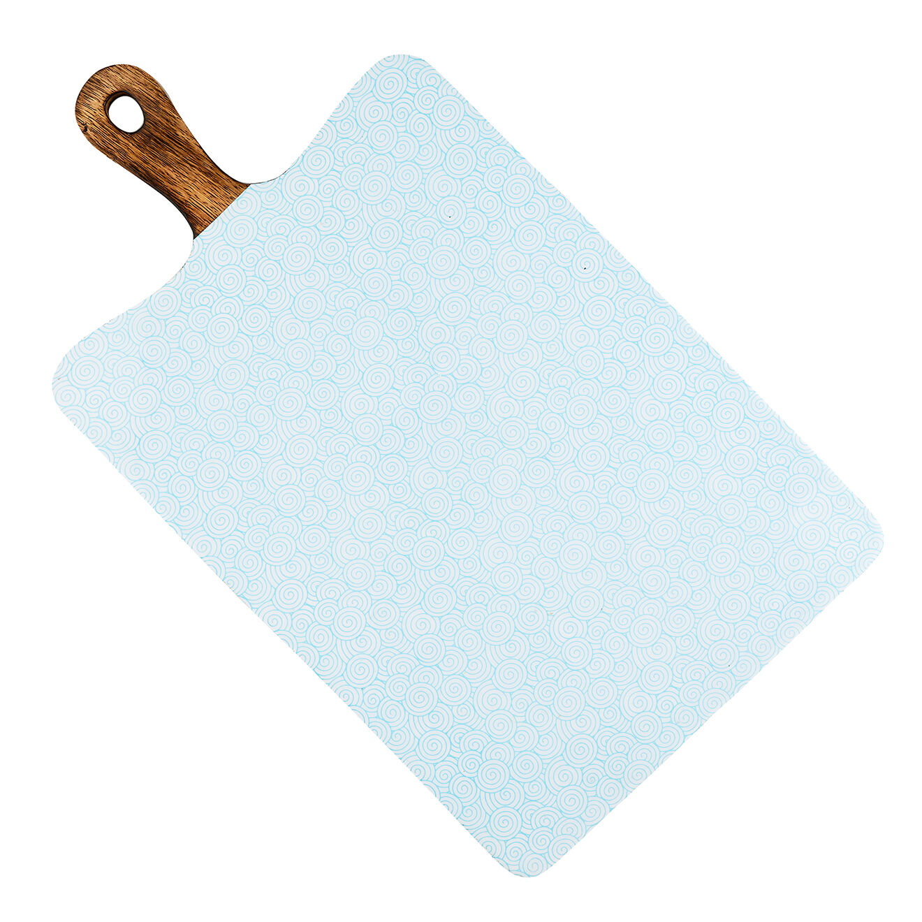 Planche de service en bois de manguier Swirl Color bleu clair - 48x27 cm