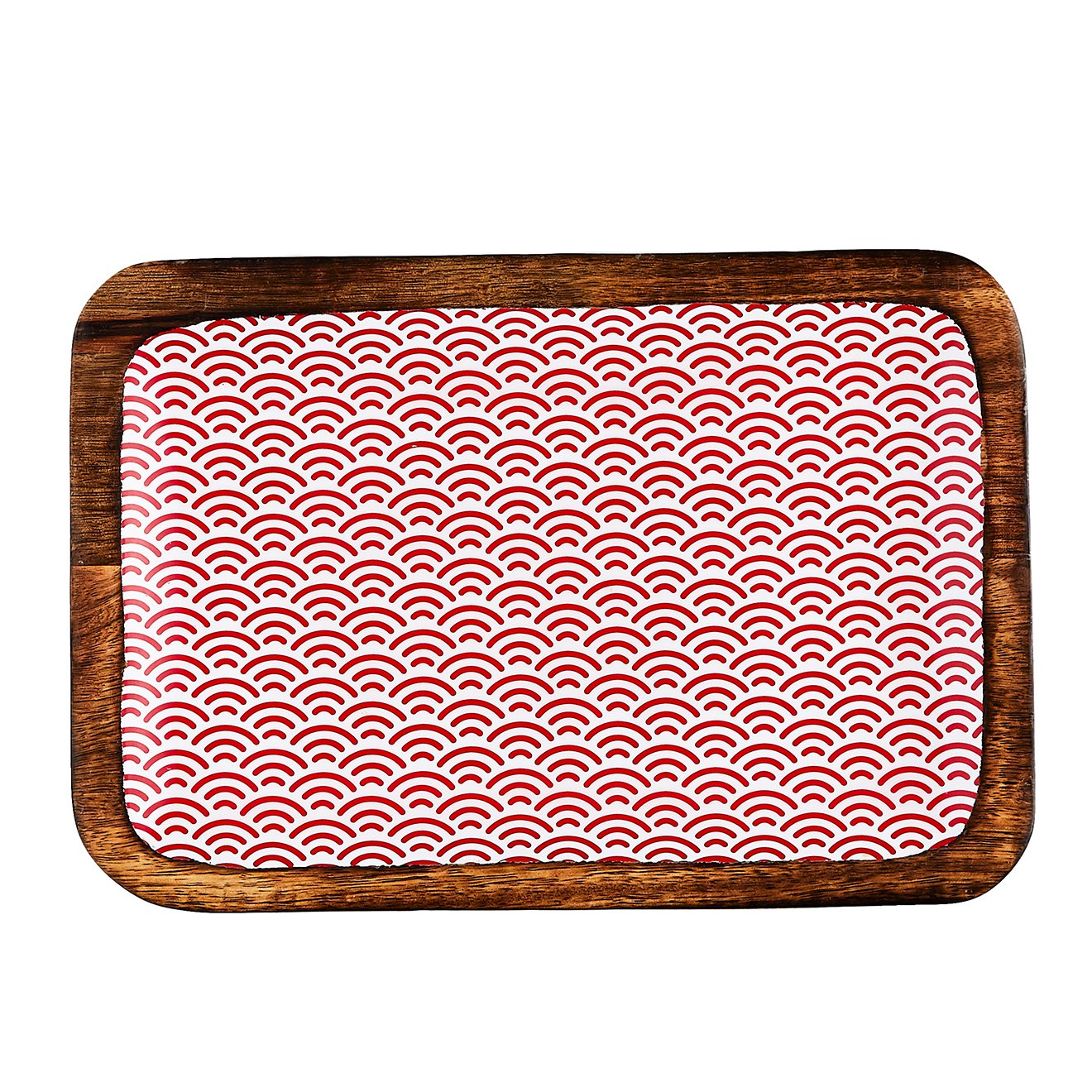 Plateau de service rectangulaire en bois de manguier Rainbow Color rouge - 25x17 cm