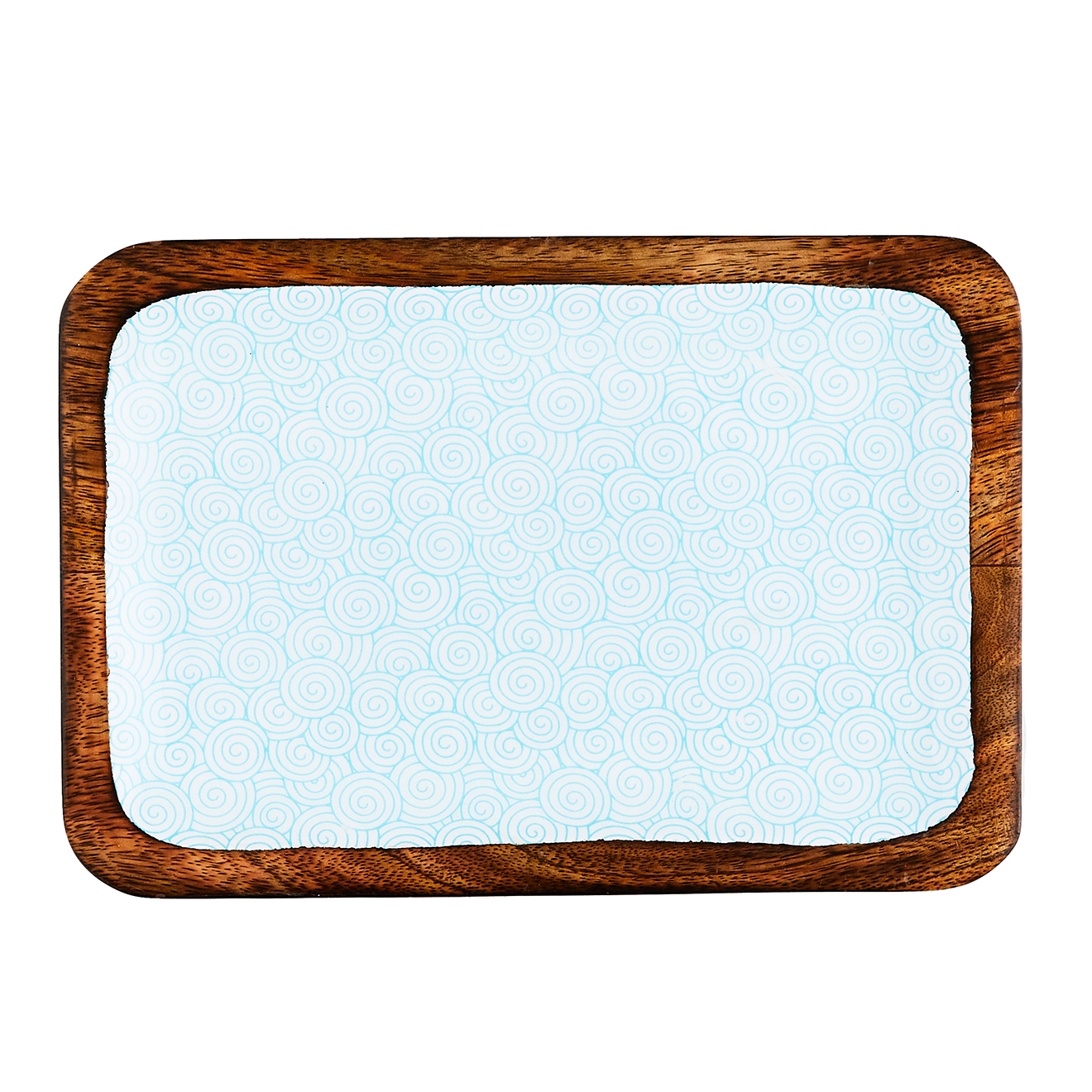 Plateau de service rectangulaire en bois de manguier Swirl Color bleu clair - 25x17 cm