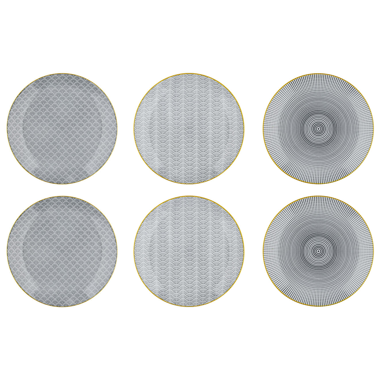6 Assiettes plates Eclipse gris anthracite - D.26 cm