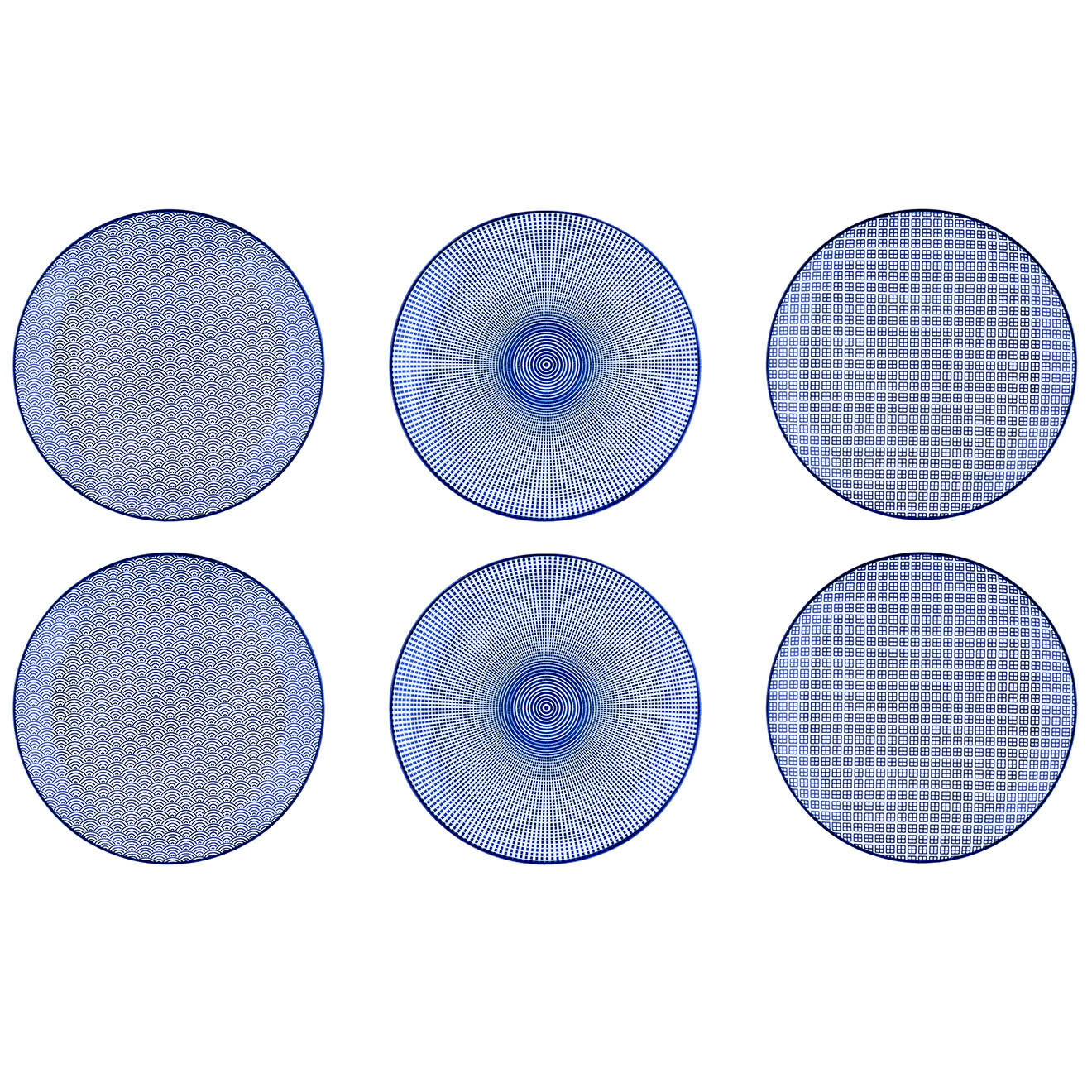 6 Assiettes plates Dark bleu/blanc - D.26 cm