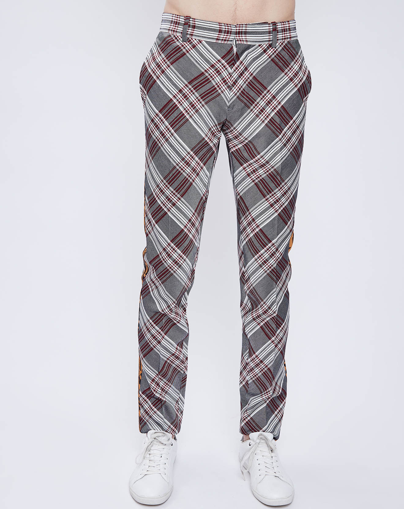 Pantalon en Laine mélangée à carreaux gris/rouge/blanc