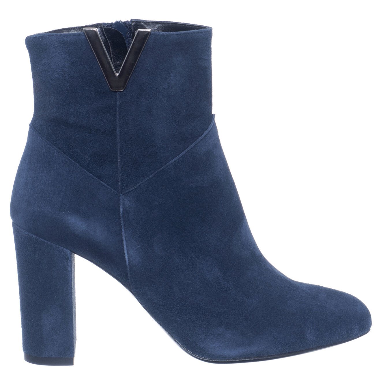 Bottines en Velours de Cuir Victoria bleu denim - Talon 8.5 cm
