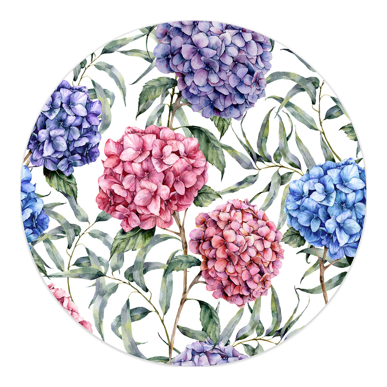 Tapis rond Hortensias multicolore - D.100 cm