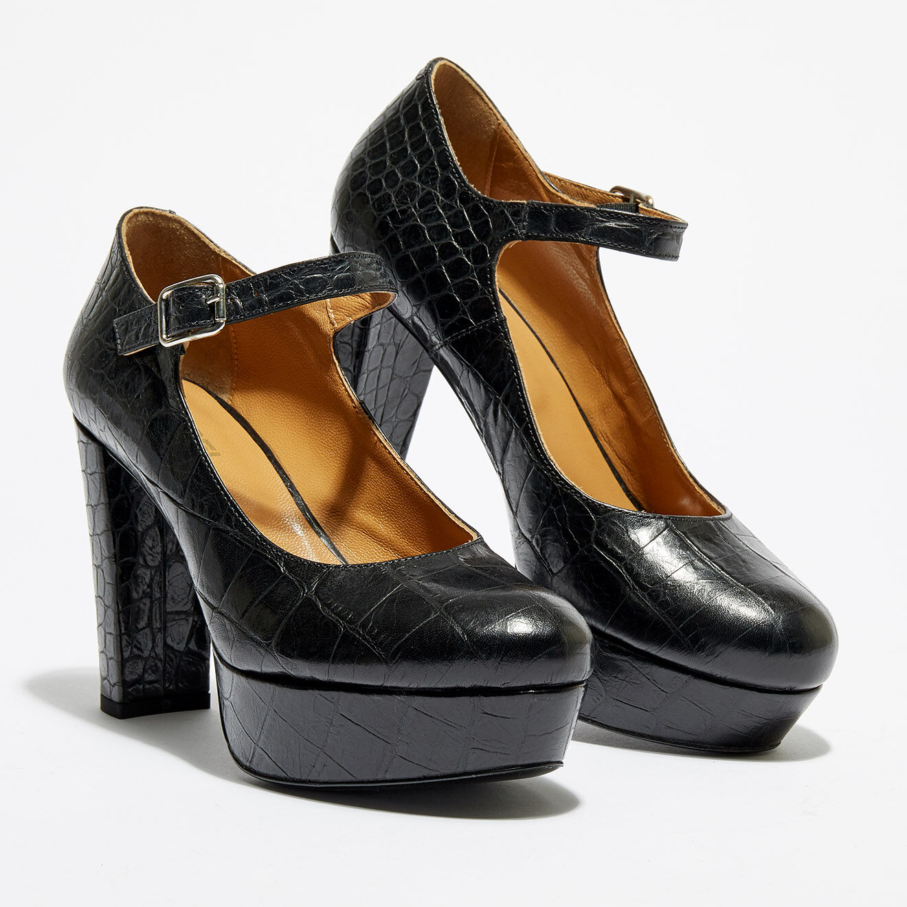 Babies en Cuir Orfeo noirs - Talon 10 cm