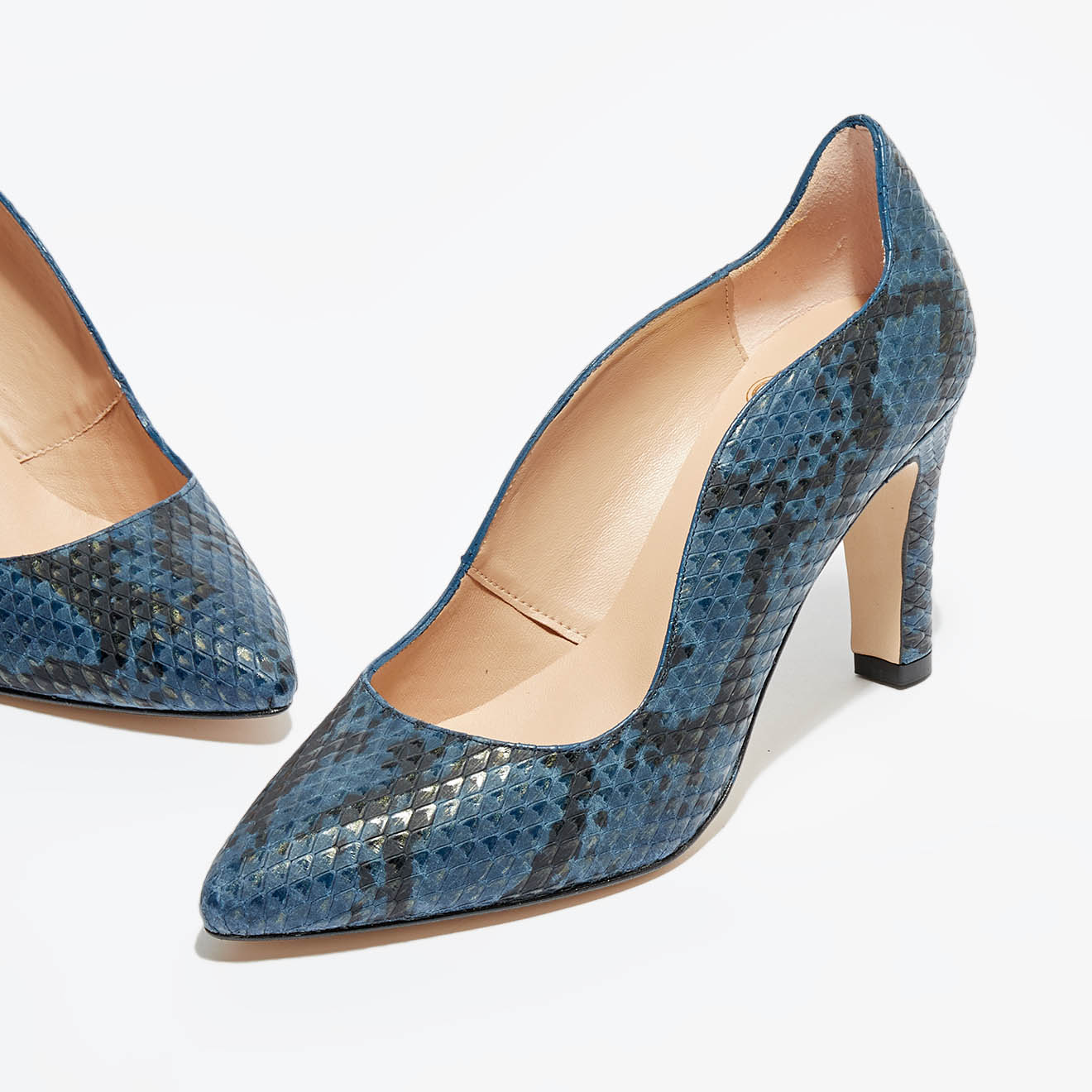 Escarpins en Cuir python bleus - Talon 8 cm