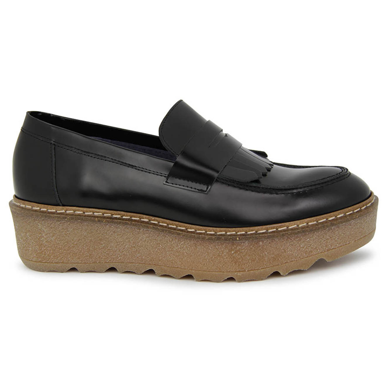 Mocassins compensées en Cuir vernis Line noirs